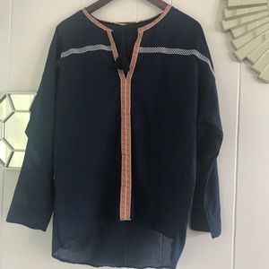 Zara Oversized Navy Peasant Blouse Sz XS